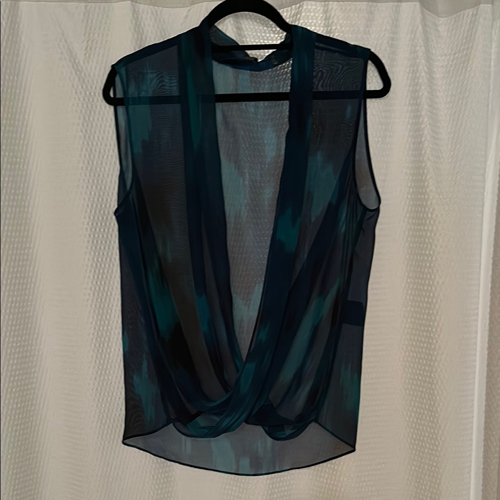 Tahari Elegant Sheer Blue and Green Women's Top